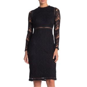 Love x Design Black Lace Long Sleeve Midi Dress Size Medium
